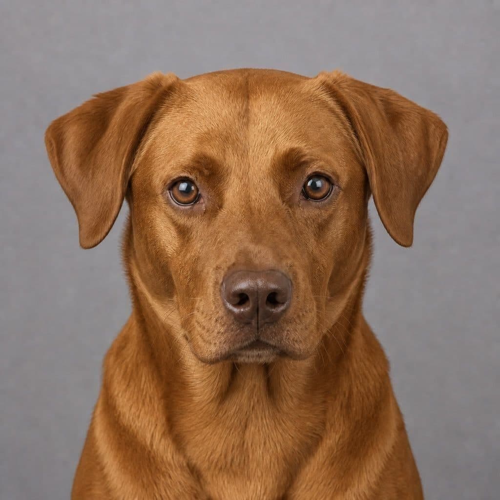 The same tan Labrador at its true tone. It is almost indistinguishable from the metered frame beside it, which is the point of the row.