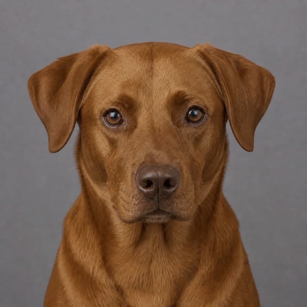 The same tan Labrador darkened by more than the coat needed, muddying the ginger and dulling the eyes for no gain.